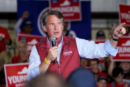 Virginia’s Governor-Elect Glenn Youngkin speaking to a crowd of supporters.