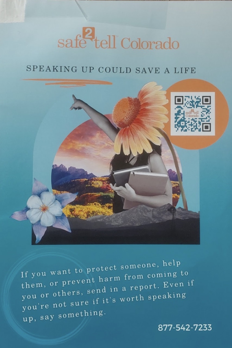 A safe to tell poster, hung across from the counseling center at Horizon High School.

