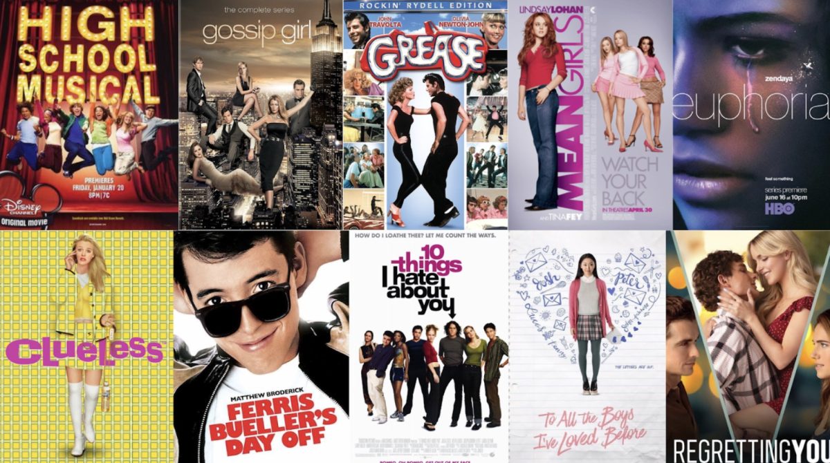 A collage of popular movies and TV shows set in high school.
