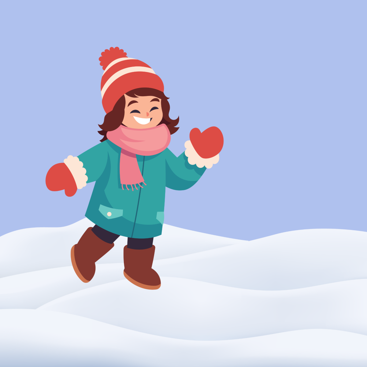 A Canva design depicting a young girl in winter gear in the snow.