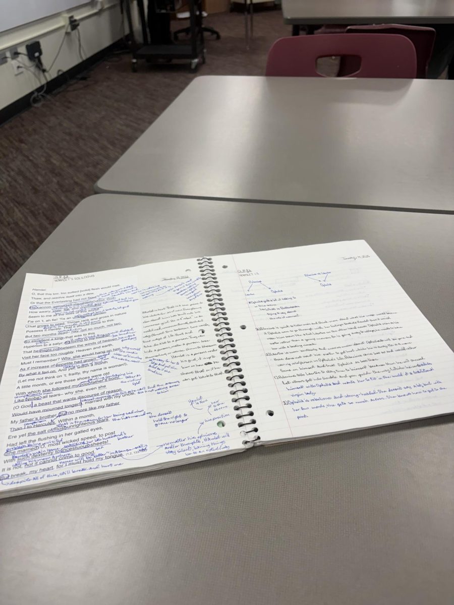 An open notebook with notes for an AP Literature assignment on Jan. 15. 