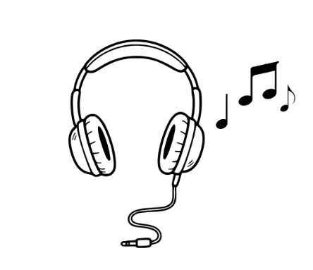 An image/drawing of a pair of headphones emitting music notes from Canva.