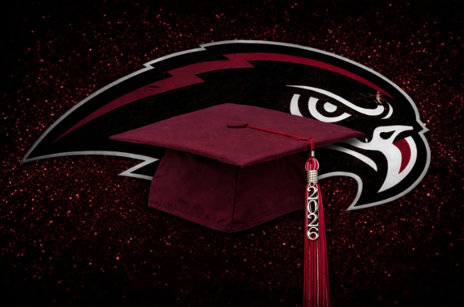 An image created on Canva of Horizon’s hawk logo and the cap with the class of 2026’s tassel attached to it. 