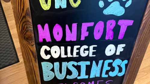Photo taken of the UNCO sign of Monfort Business School.