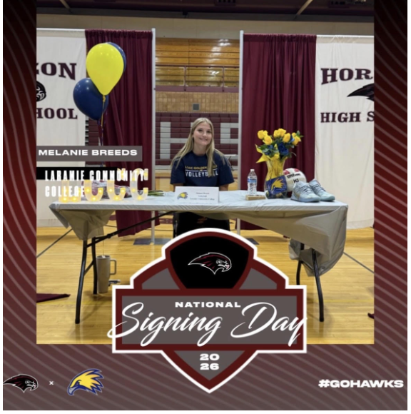 Picture of Melanie Breeds at signing day at Horizon High School. Picture from the Hawks Instagram page.